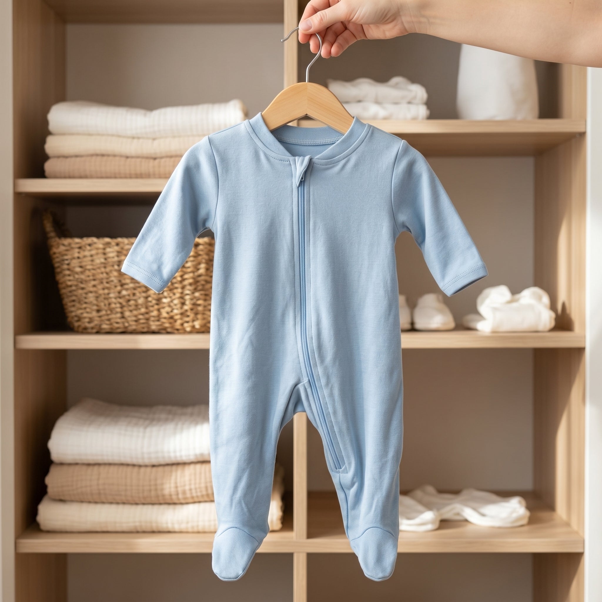 Light Blue Zipper Baby Romper