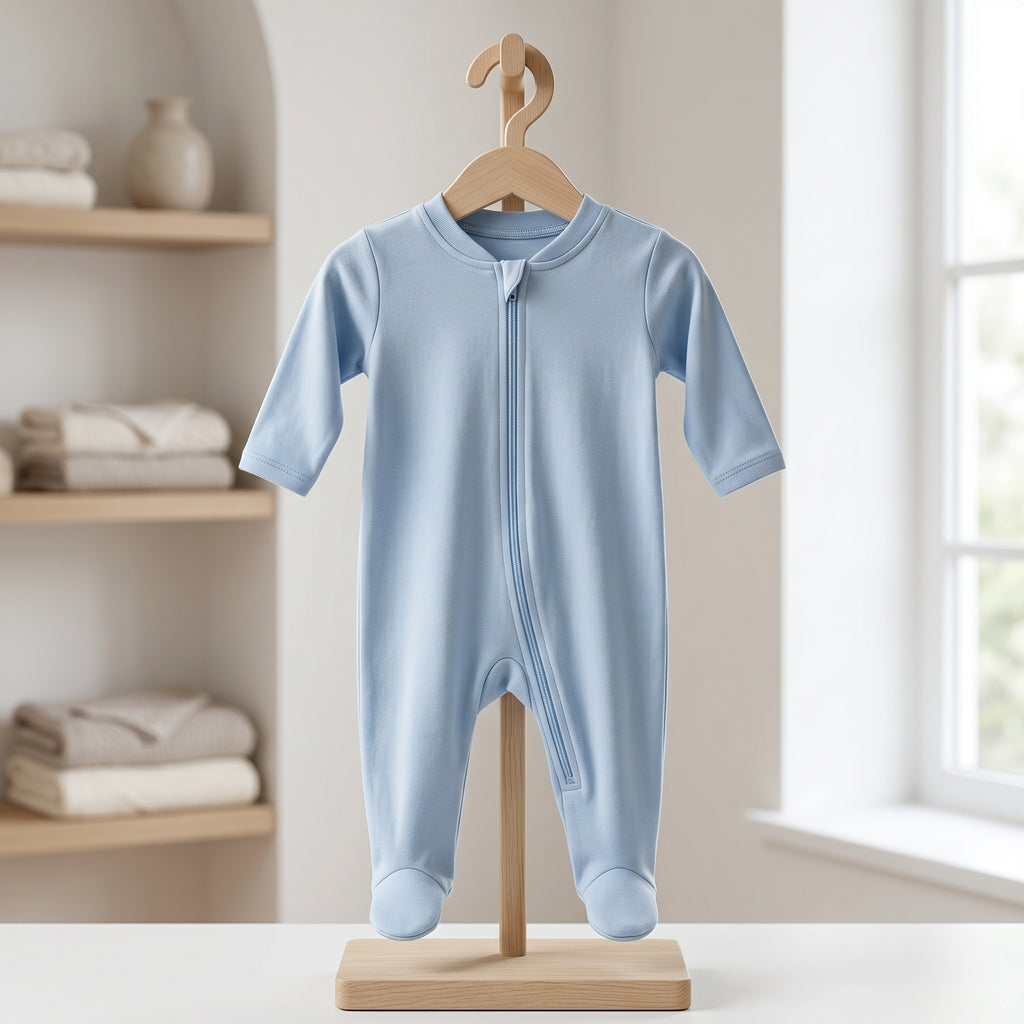 Light Blue Zipper Baby Romper