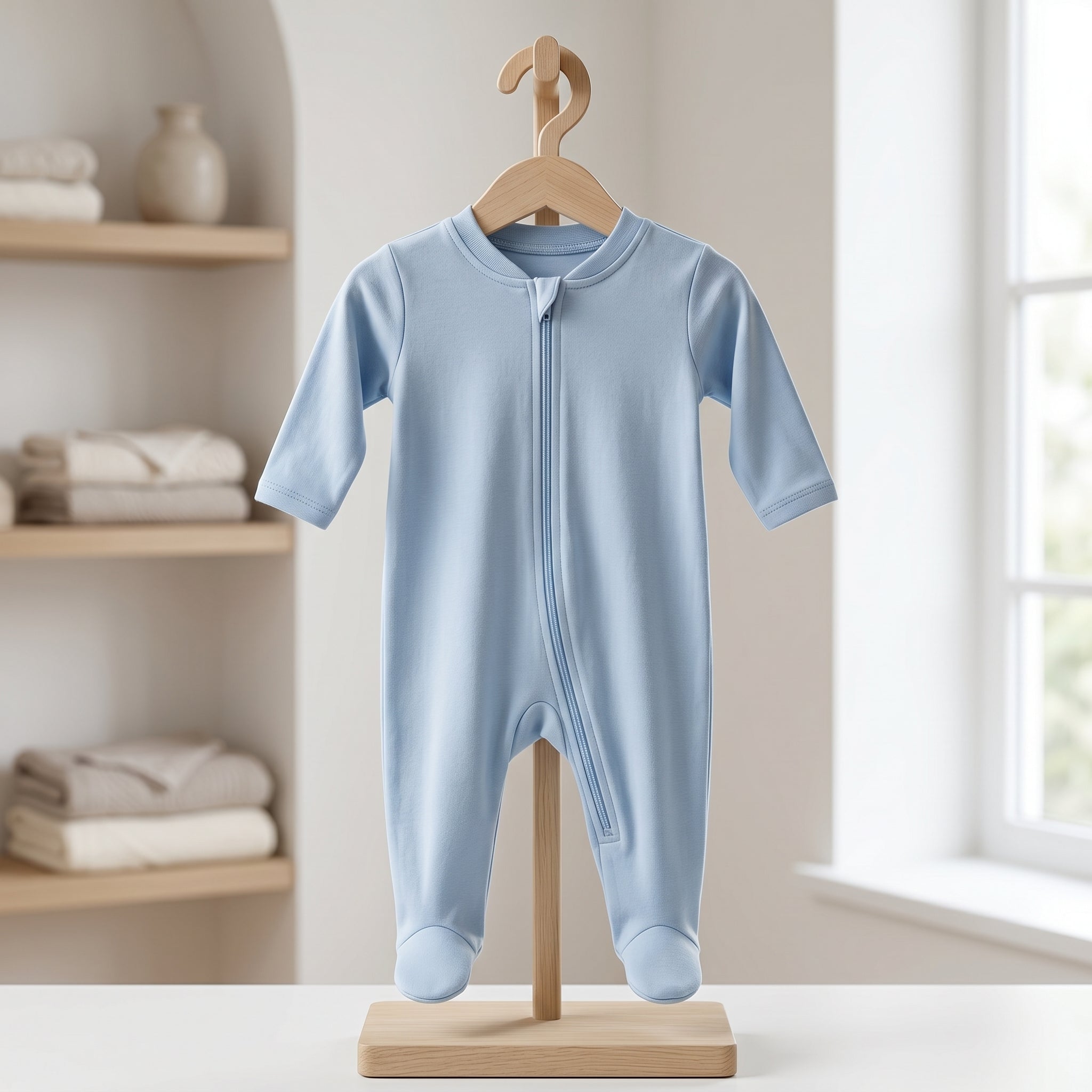 Light Blue Zipper Baby Romper