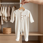 Ivory Ribbed Pocket Baby Romper