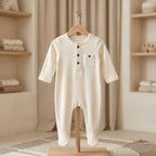 Ivory Ribbed Pocket Baby Romper