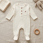 Ivory Ribbed Pocket Baby Romper