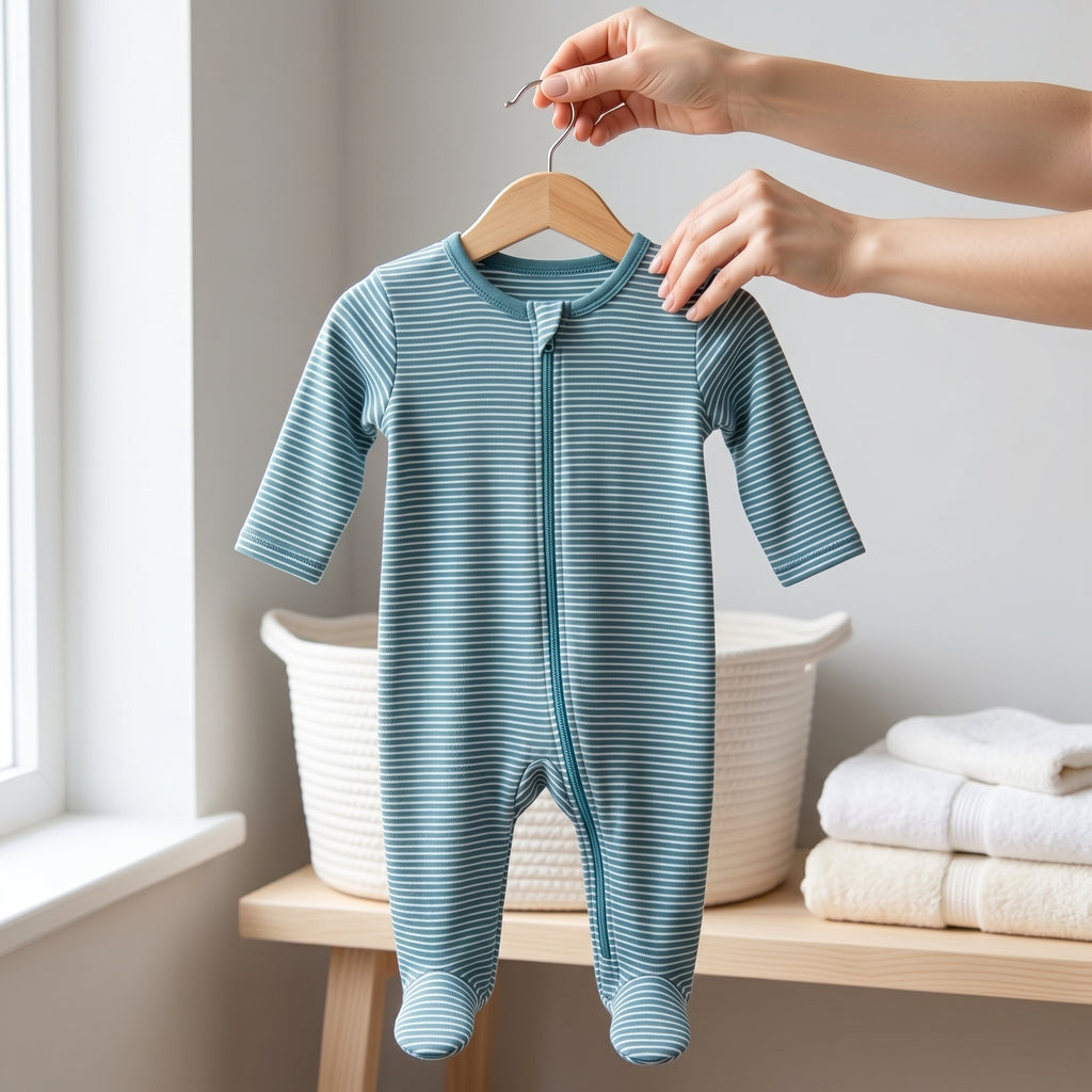 Teal Striped Zipper Baby Romper