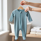 Teal Striped Zipper Baby Romper