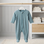 Teal Striped Zipper Baby Romper