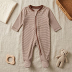 Brown Striped Zipper Baby Romper