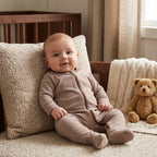 Brown Striped Zipper Baby Romper