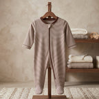 Brown Striped Zipper Baby Romper