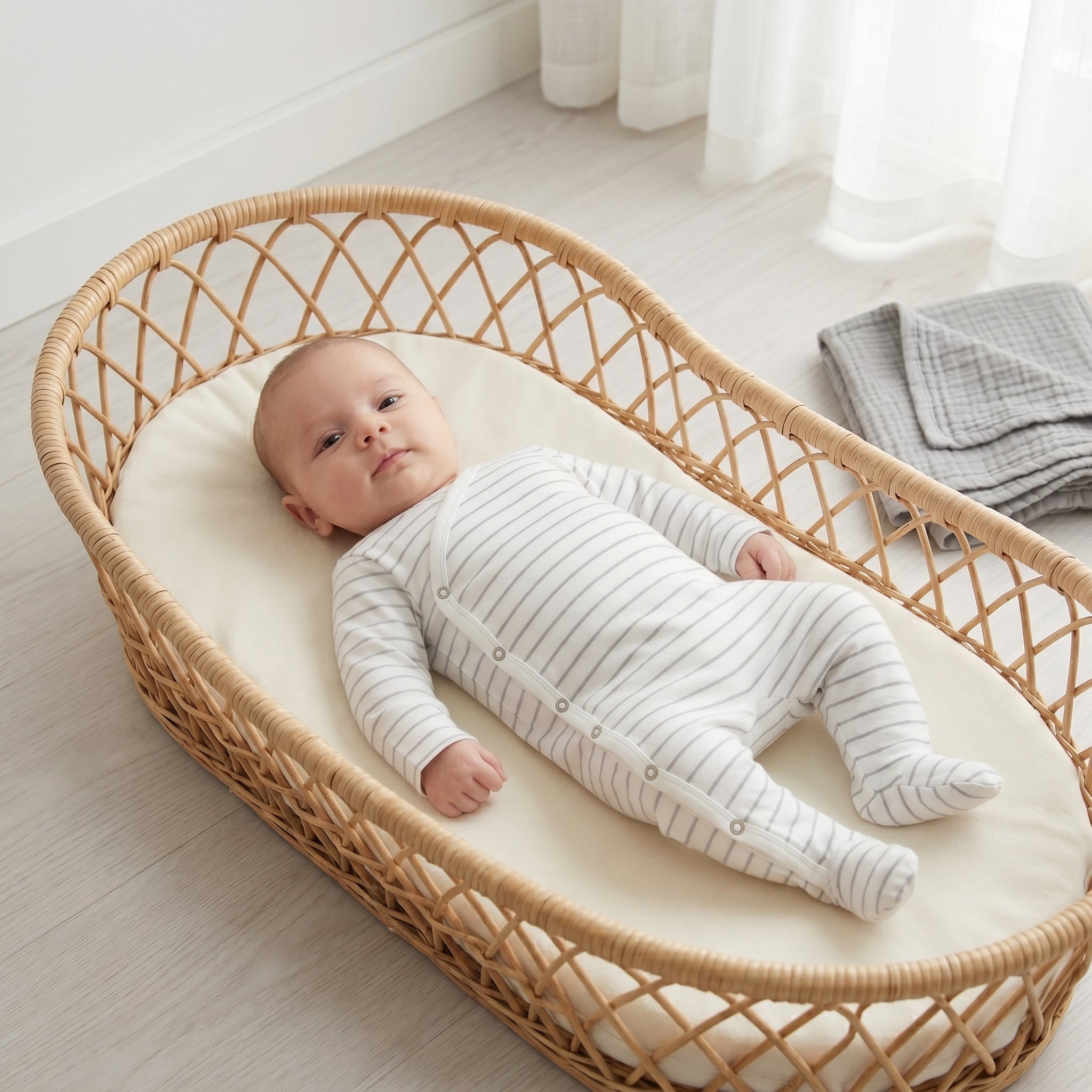 White Grey Striped Wrap Style Baby Romper