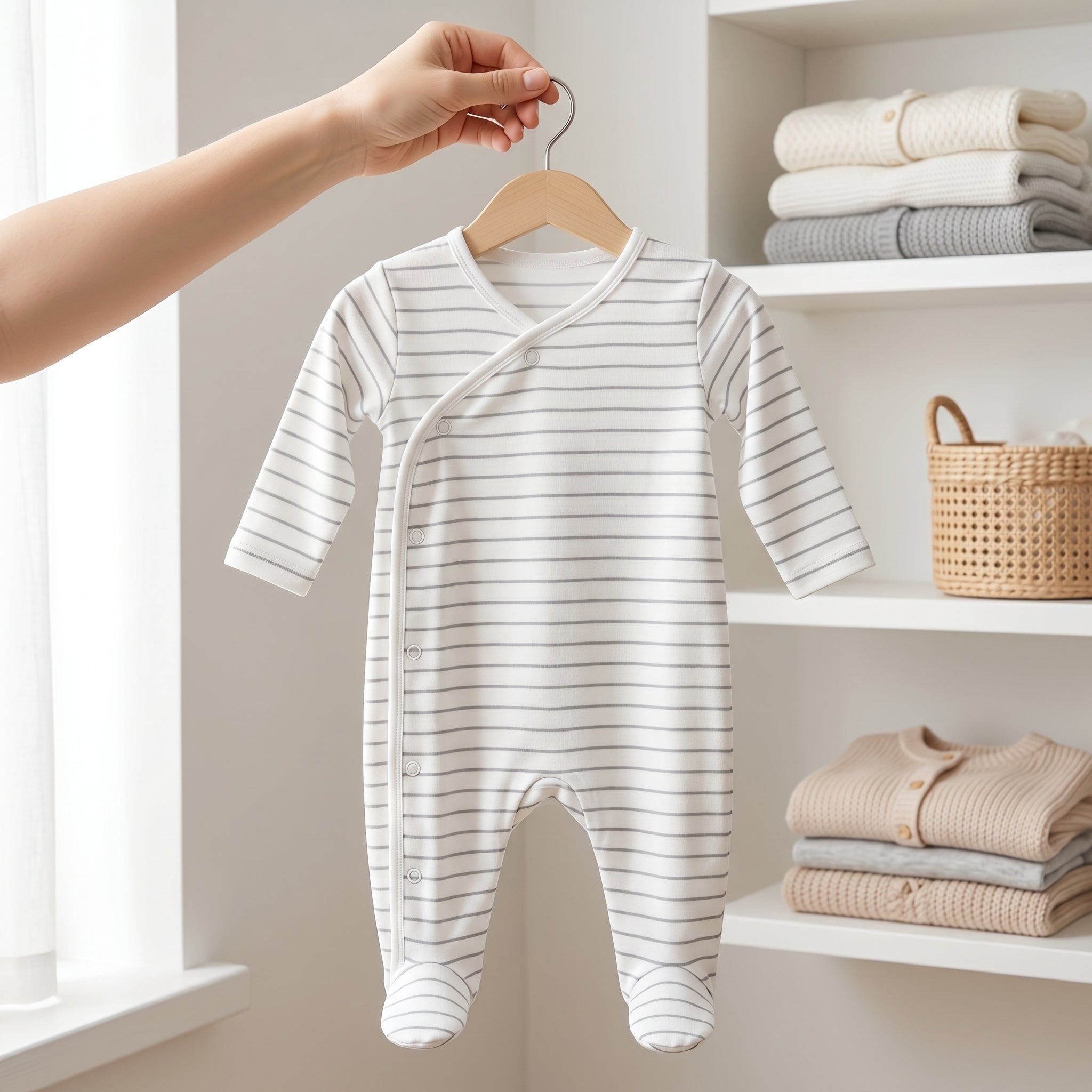 White Grey Striped Wrap Style Baby Romper