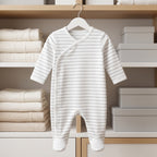 White Grey Striped Wrap Style Baby Romper