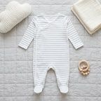 White Grey Striped Wrap Style Baby Romper