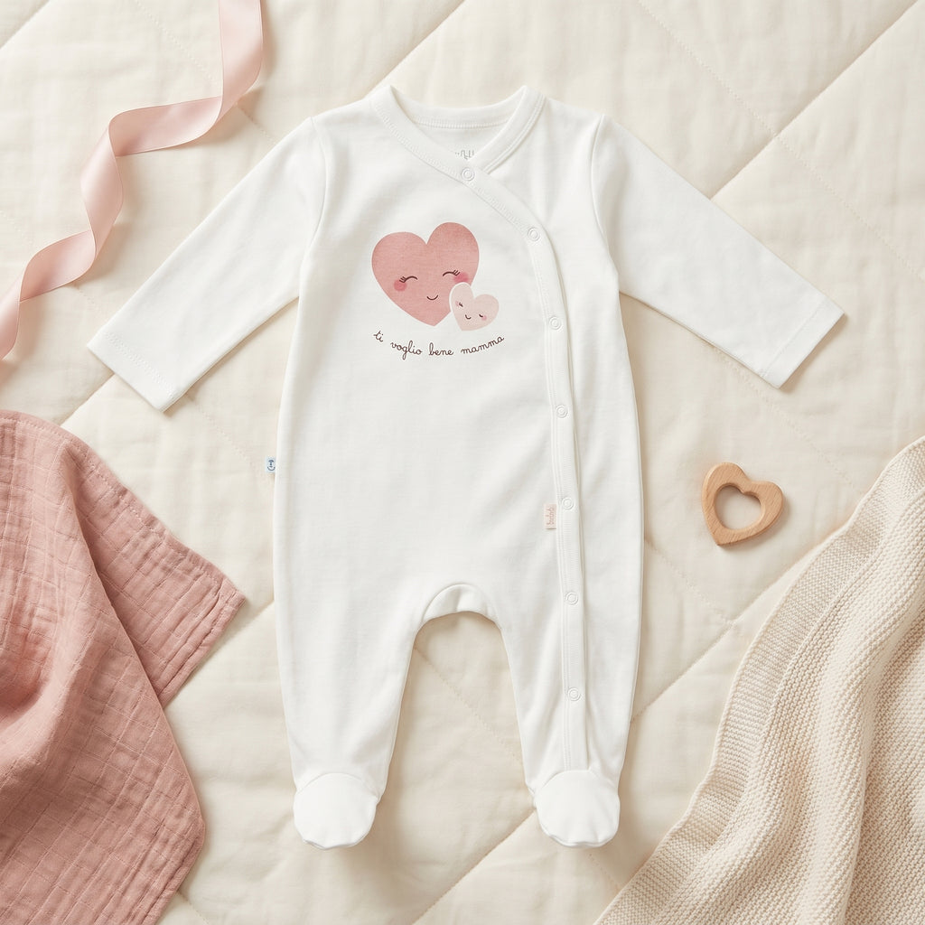 White Pink Heart Print Wrap Style Baby Romper