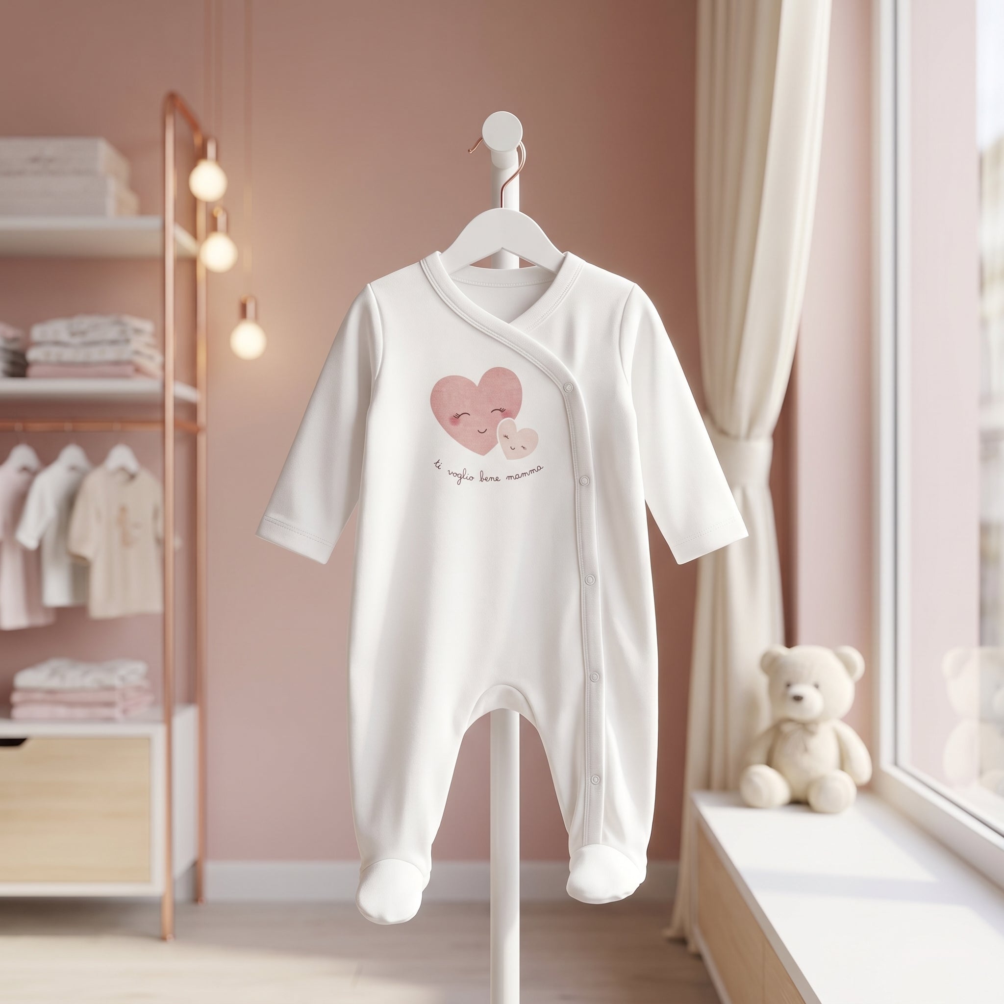 White Pink Heart Print Wrap Style Baby Romper