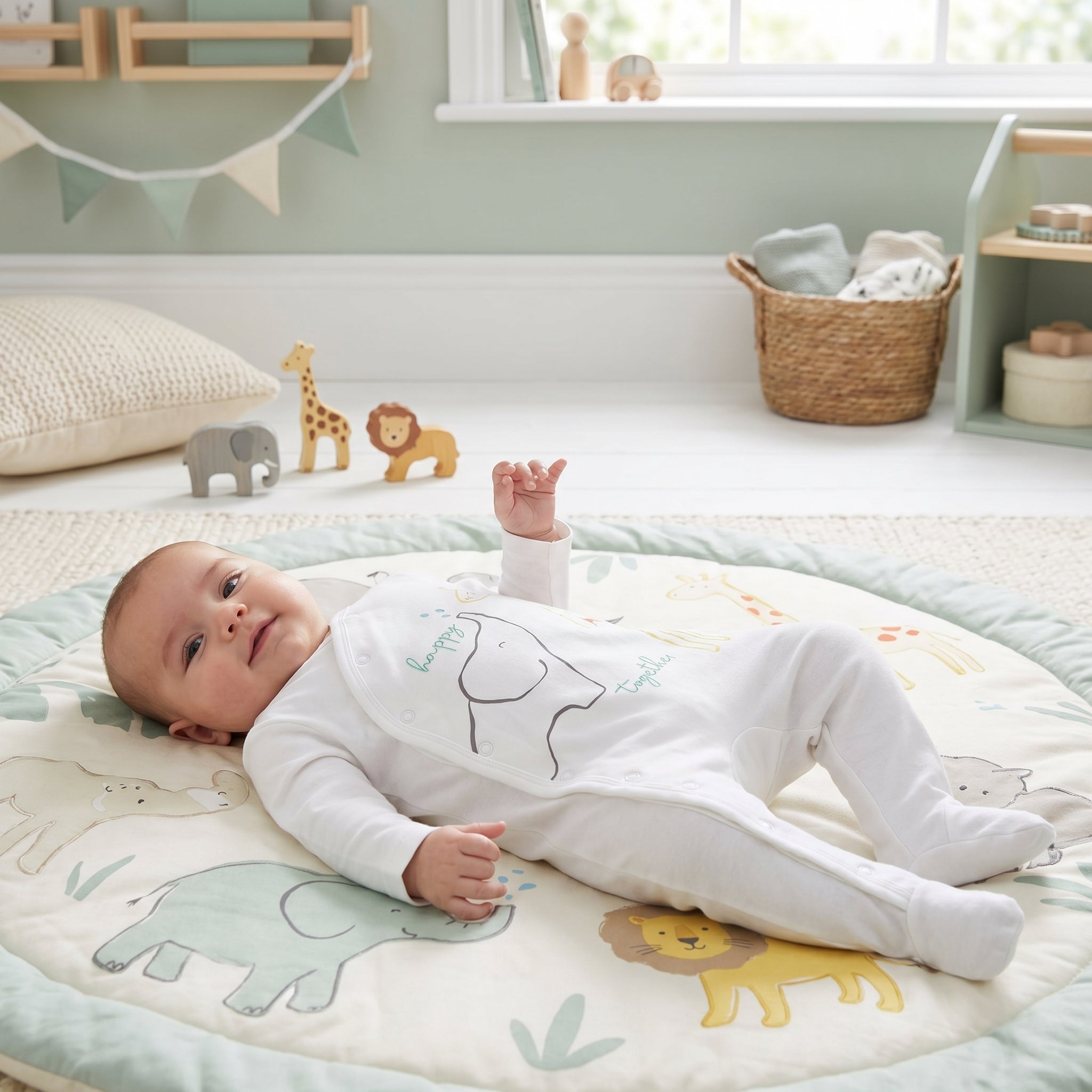 White Elephant Giraffe Print Wrap Style Baby Romper