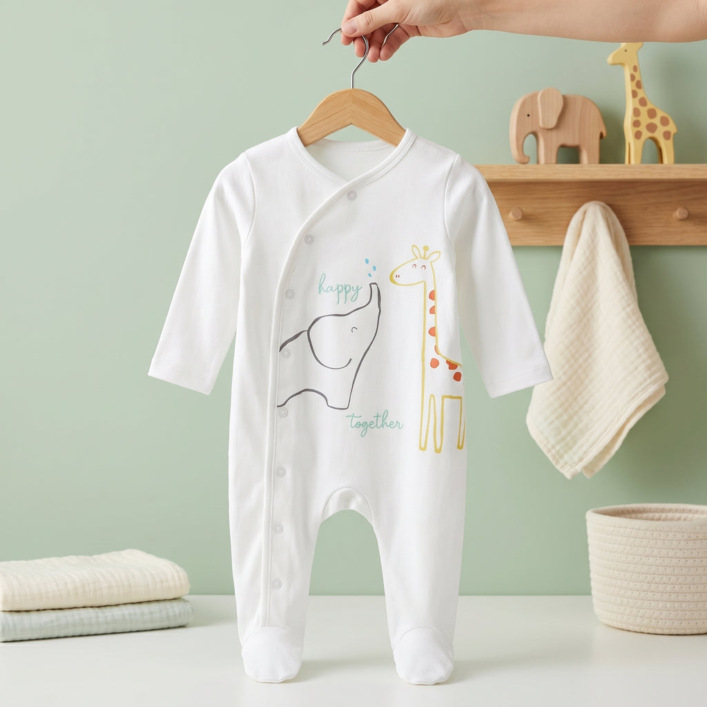 White Elephant Giraffe Print Wrap Style Baby Romper