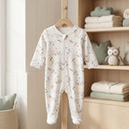 White Floral Bird Print Zipper Baby Romper