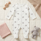 White Grey Bear Print Baby Romper