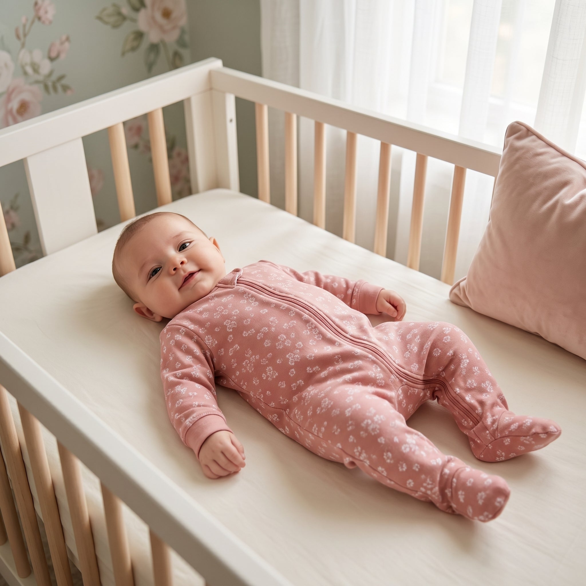 Pink Floral Zipper Baby Romper