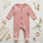 Pink Floral Zipper Baby Romper