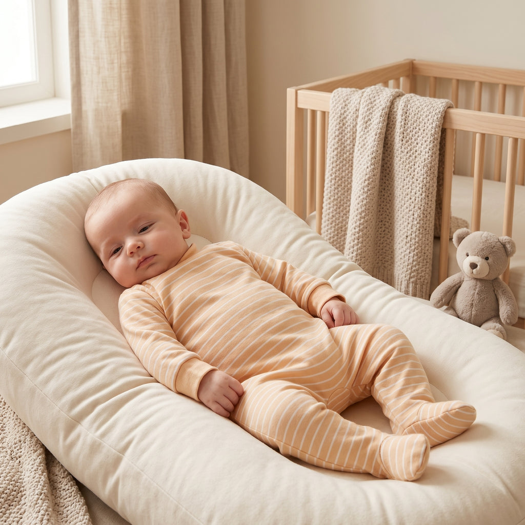 Peach Striped High Neck Baby Romper
