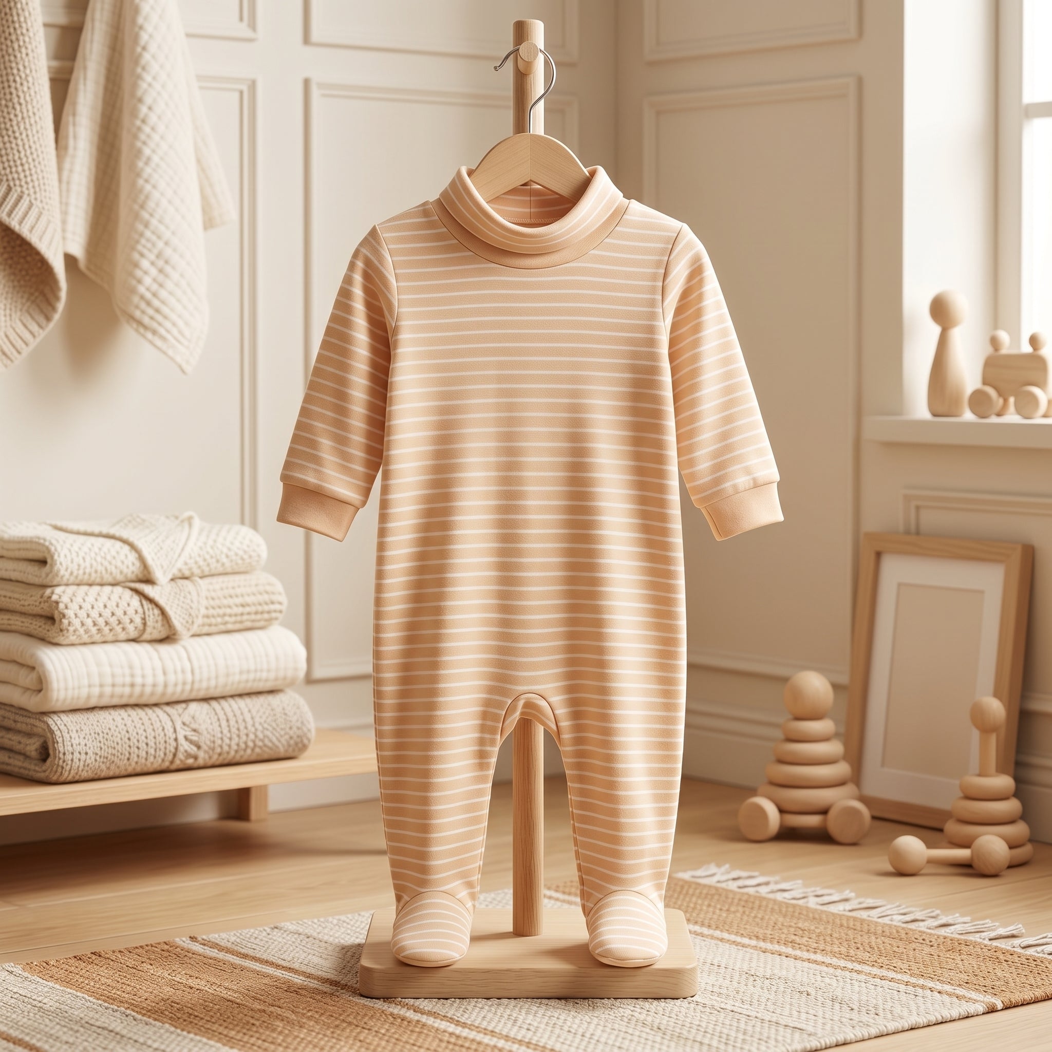Peach Striped High Neck Baby Romper