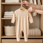 Peach Striped High Neck Baby Romper