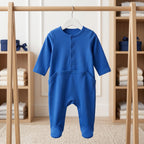 Royal Blue Plain Button Baby Romper