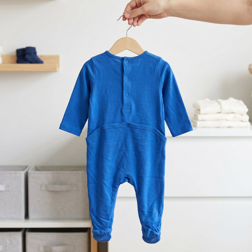 Royal Blue Plain Button Baby Romper