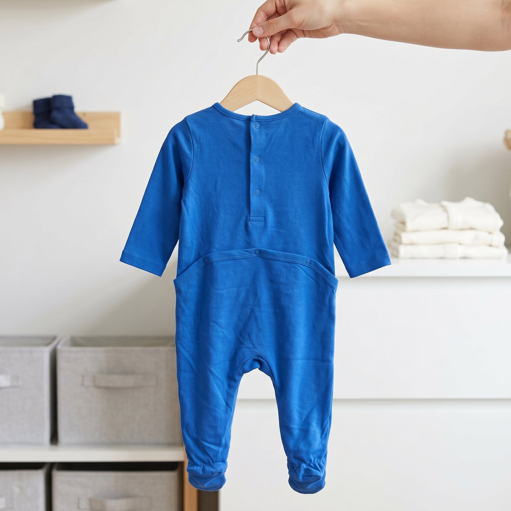 Royal Blue Plain Button Baby Romper