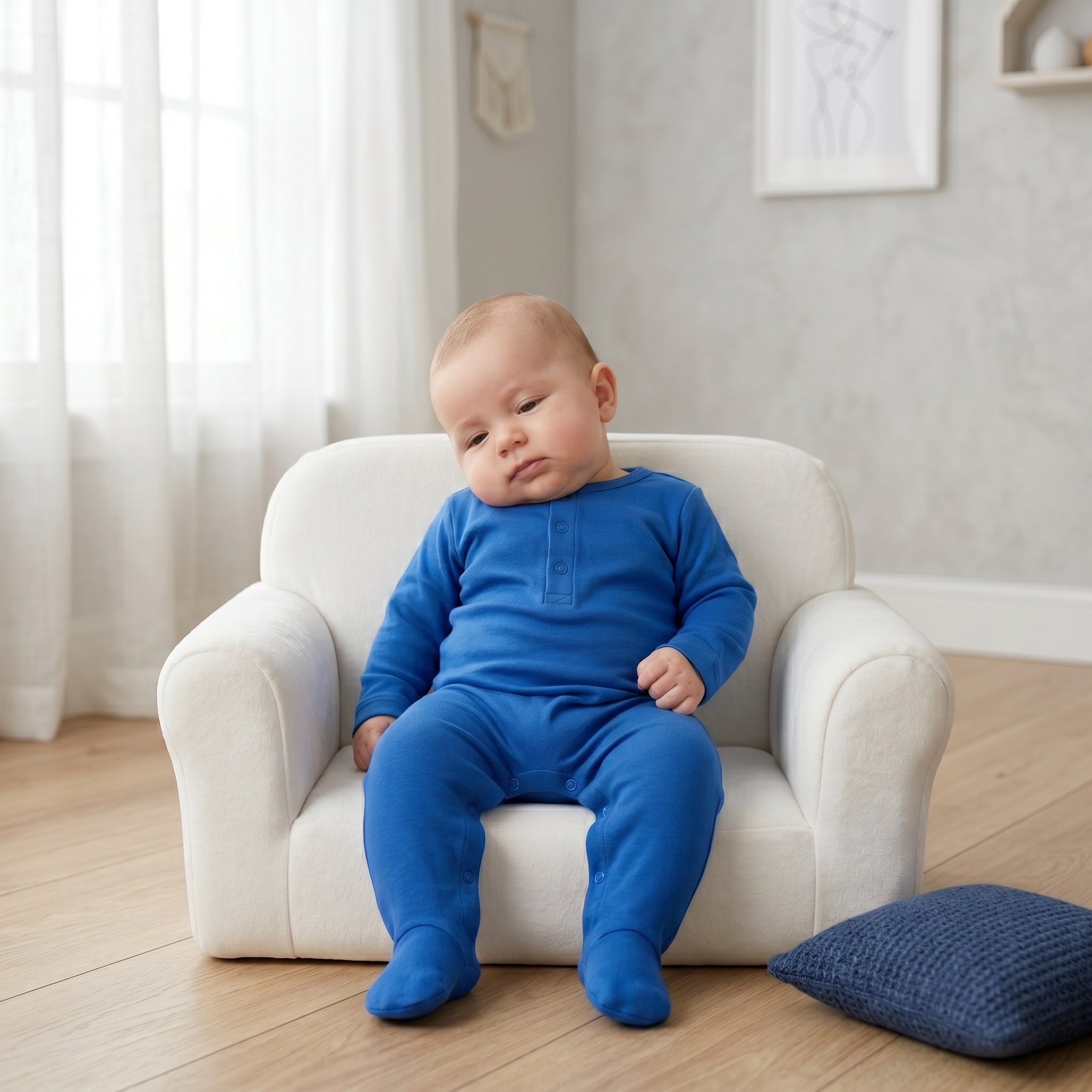 Royal Blue Plain Button Baby Romper