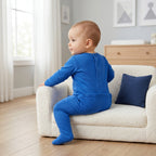Royal Blue Plain Button Baby Romper