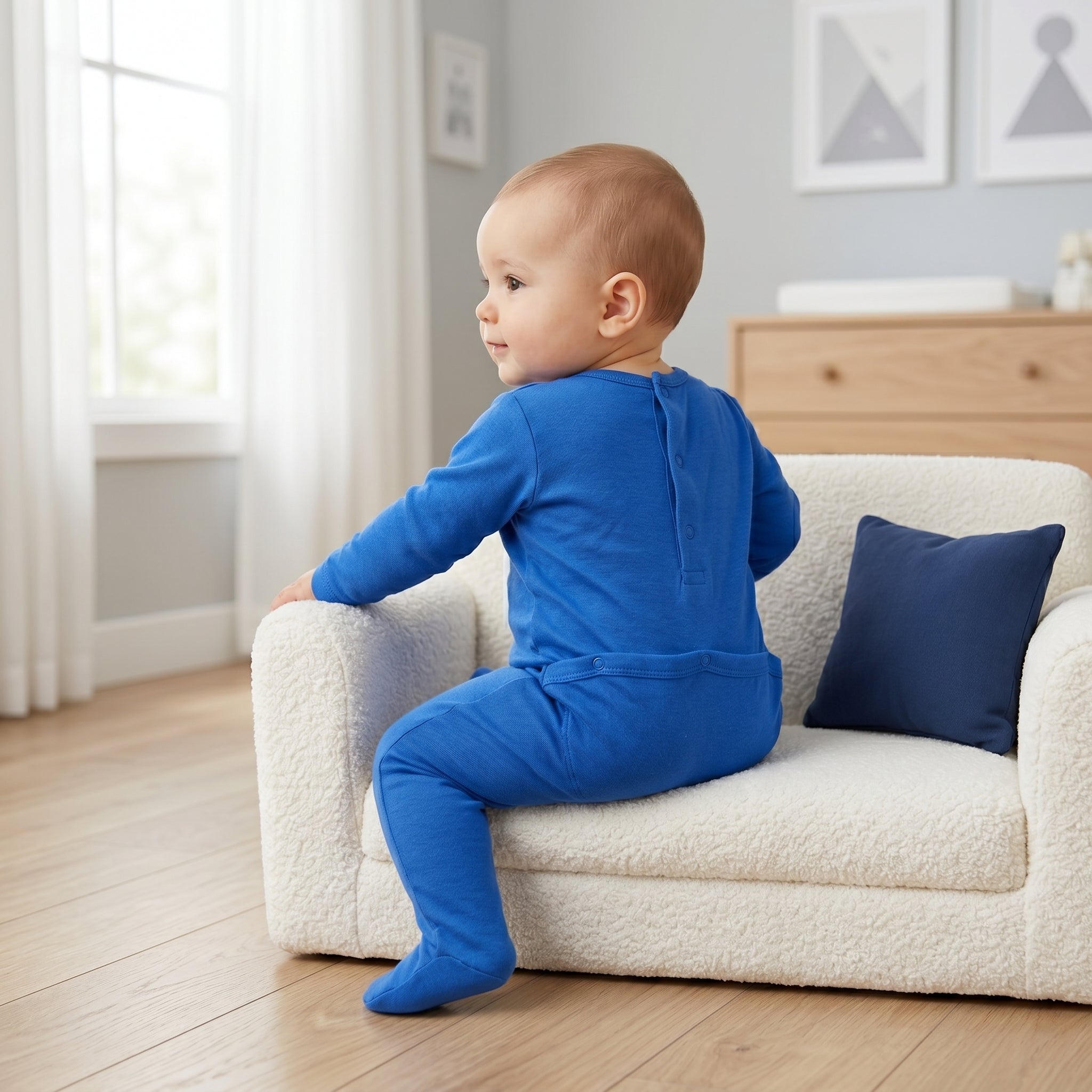 Royal Blue Plain Button Baby Romper