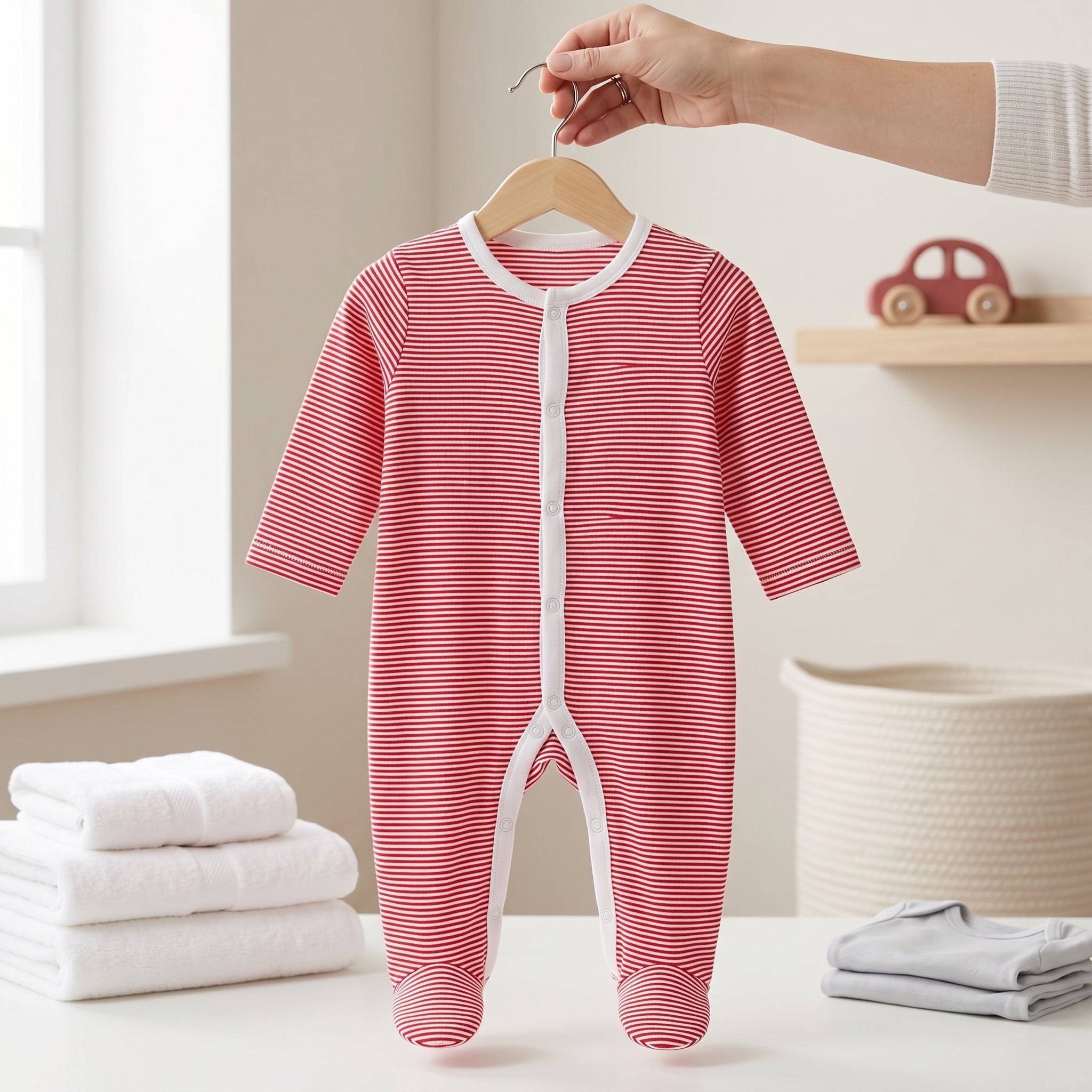 Red Striped Button Baby Romper