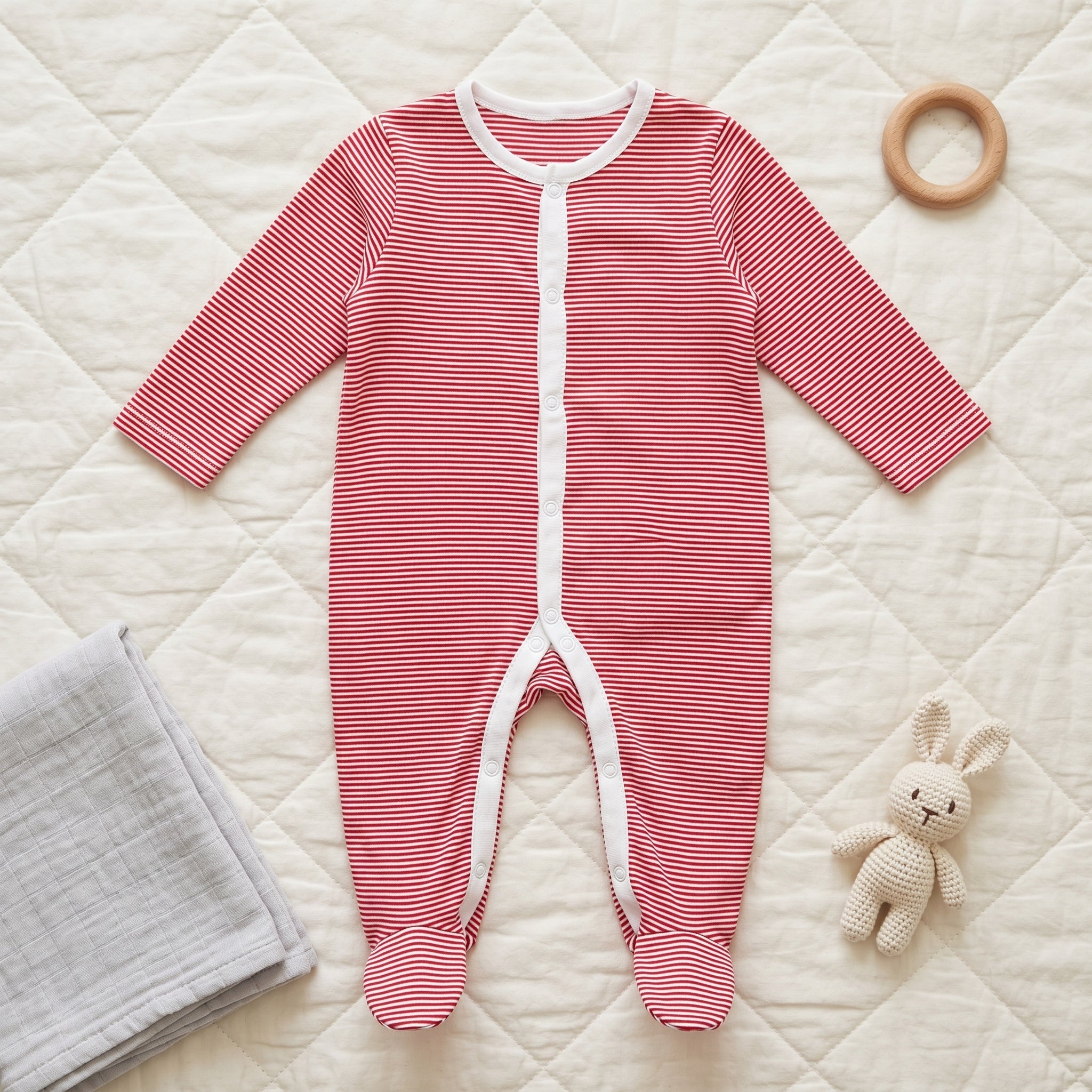Red Striped Button Baby Romper