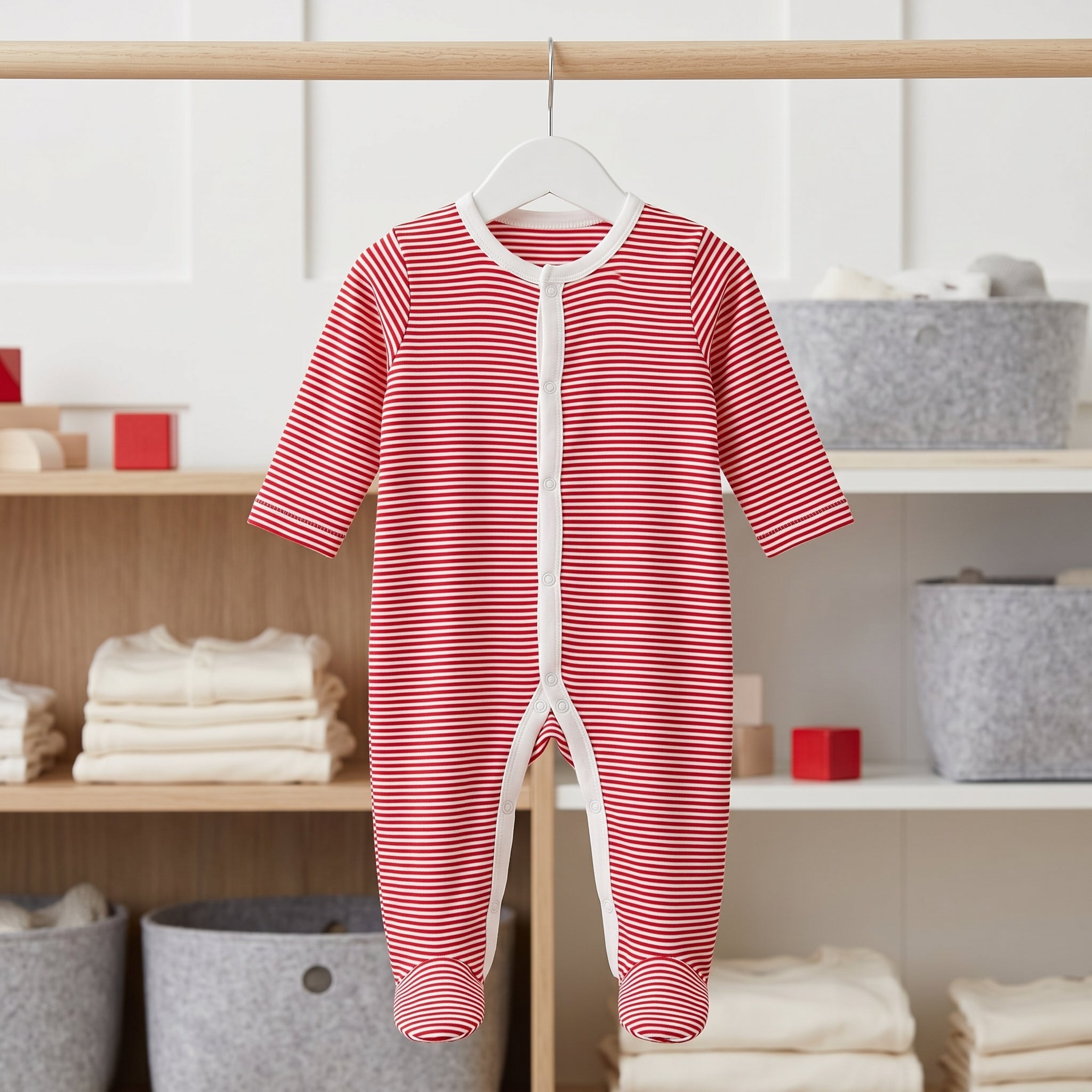 Red Striped Button Baby Romper