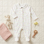 White Pink Bunny Print Collar Baby Romper