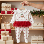 White Red Christmas Pudding Tutu Baby Romper