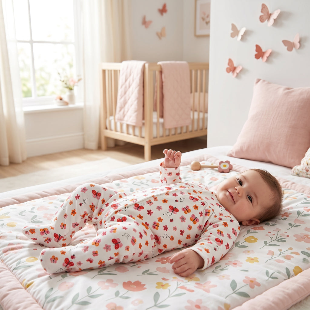 White Butterfly & Floral Print Baby Romper