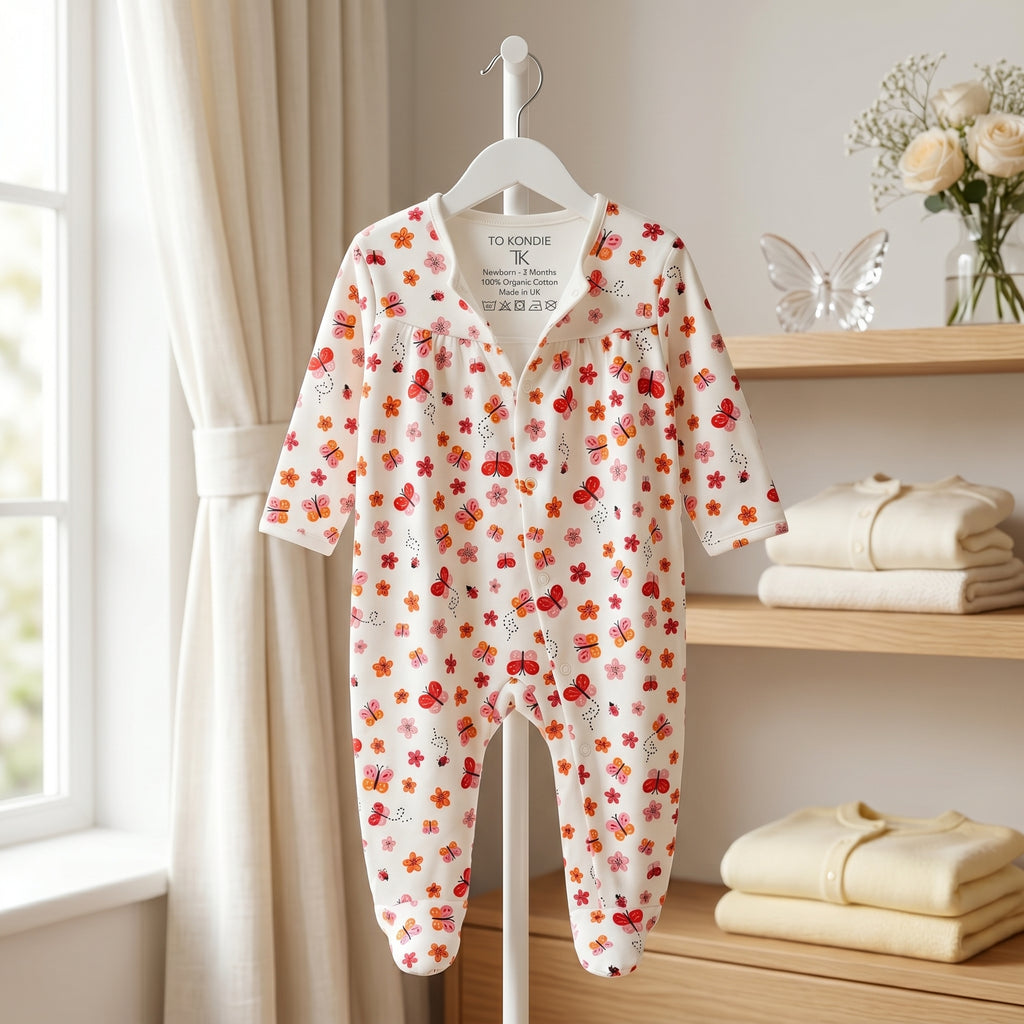 White Butterfly & Floral Print Baby Romper
