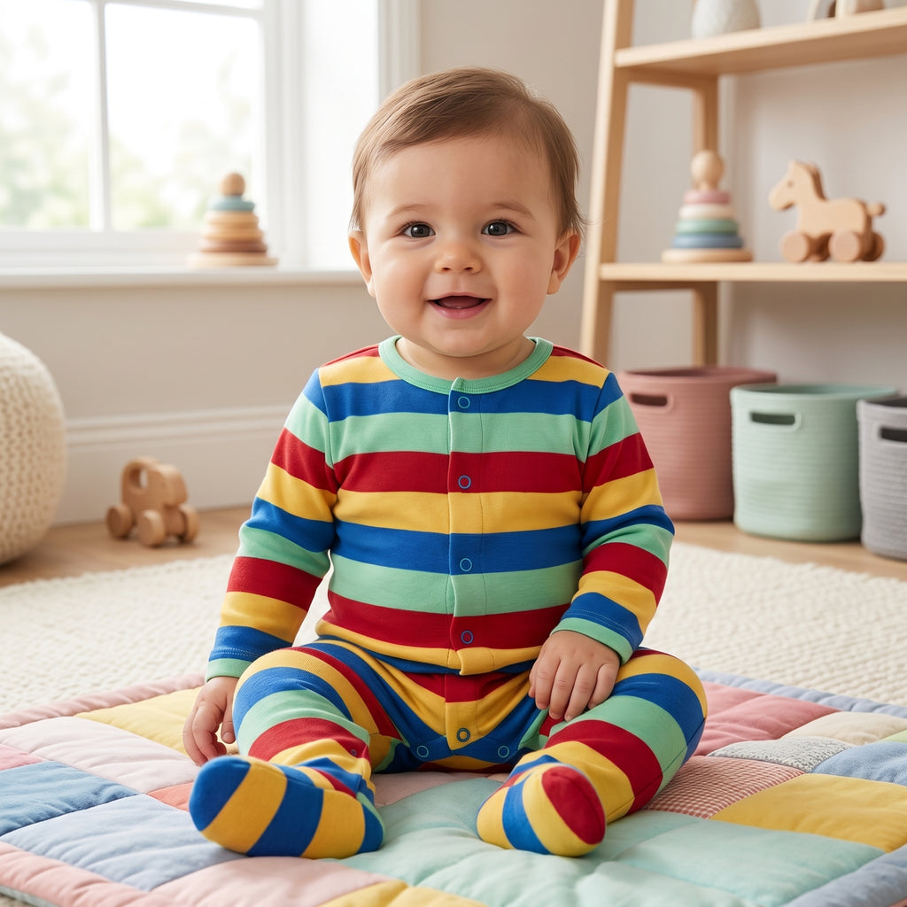 Multicolor Rainbow Striped Baby Romper