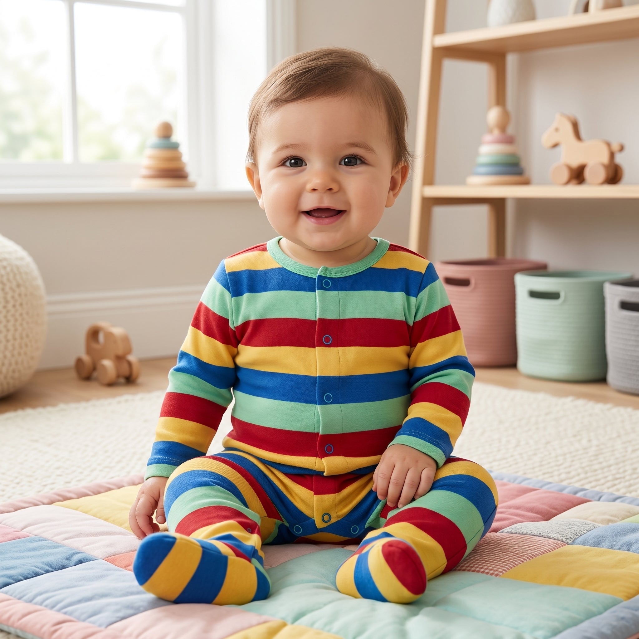 Multicolor Rainbow Striped Baby Romper