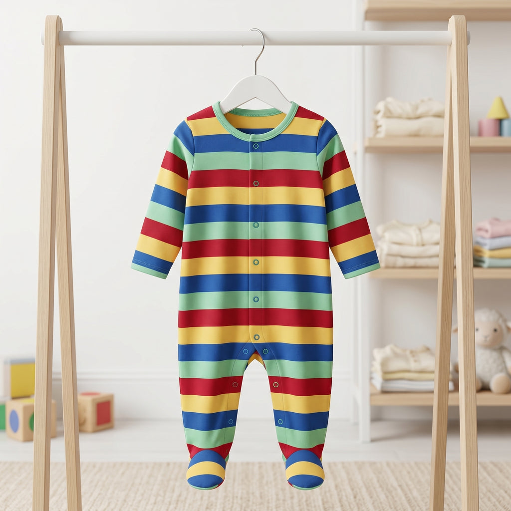 Multicolor Rainbow Striped Baby Romper
