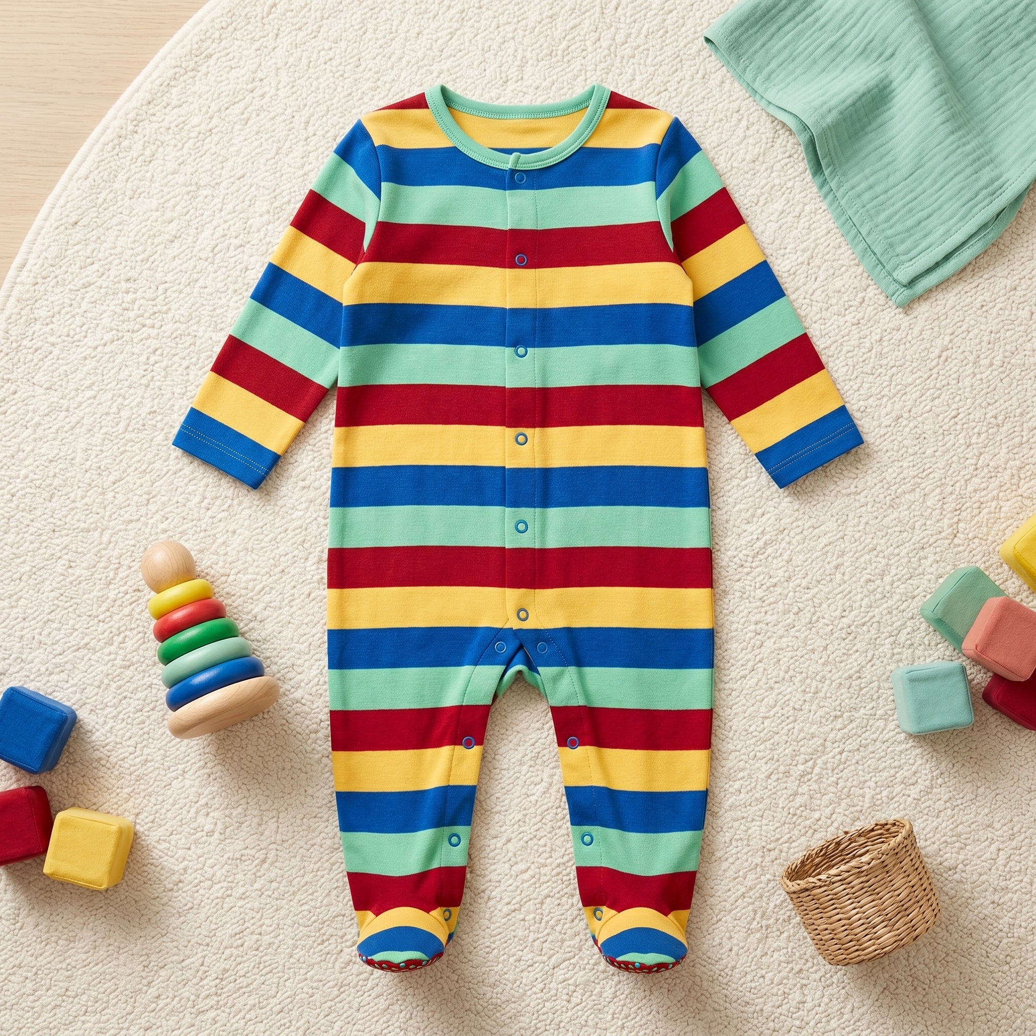 Multicolor Rainbow Striped Baby Romper