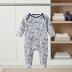 White Navy Cartoon Mouse Print Baby Romper