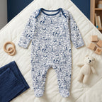 White Navy Cartoon Mouse Print Baby Romper
