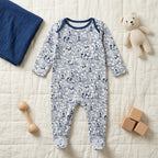 White Navy Cartoon Mouse Print Baby Romper