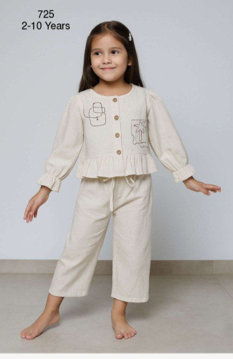 Ivory Blossom Embroidered Co-ord Set for Girls
