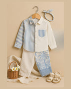 Blue Stripe & Palm Print Co-ord Set for Kids