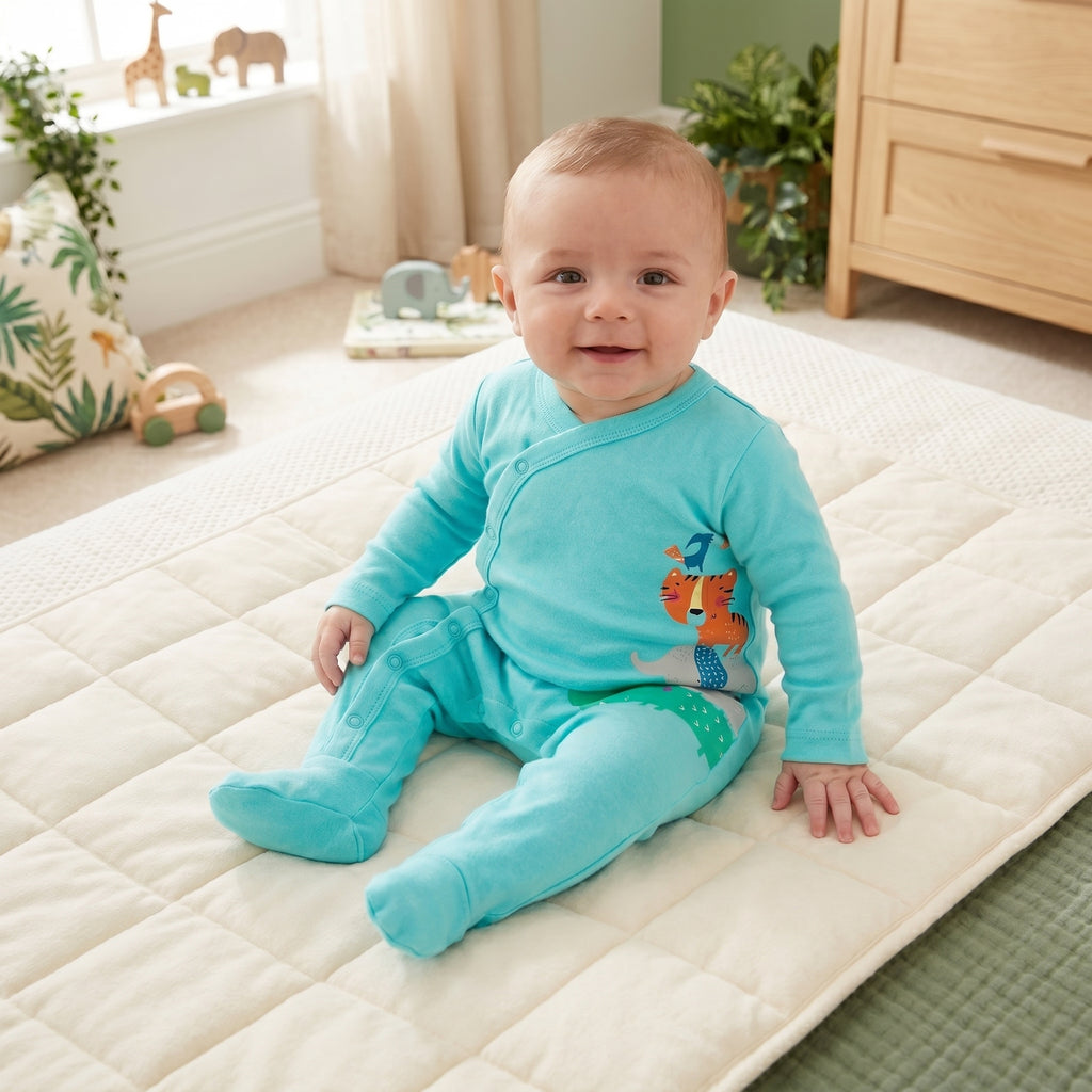 Aqua Jungle Animal Print Baby Romper